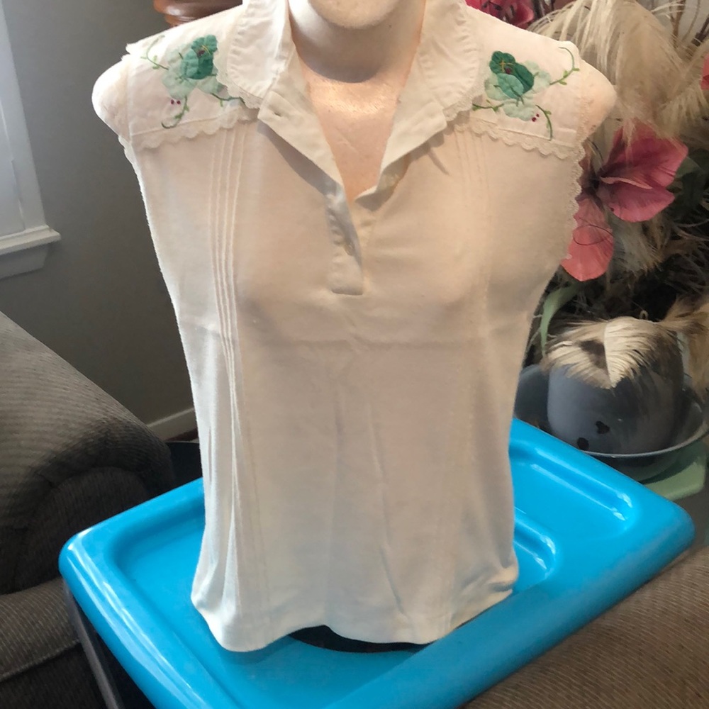 Embroidery, Quilting & Lace on this Sleeveless Pullover by Topsville